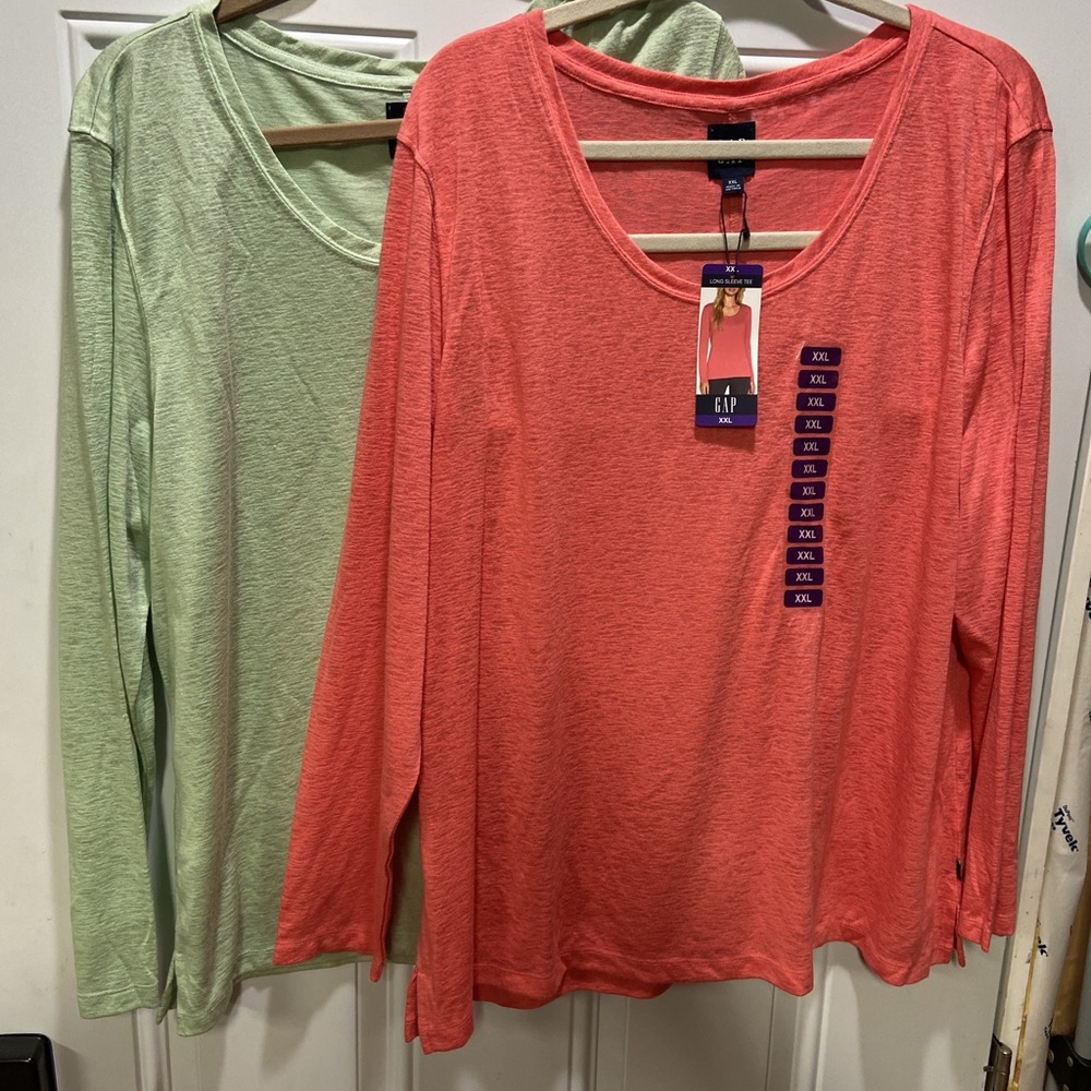NWT GAP XXL Long sleeve super coral and sea green soft TEE. $30 for both!